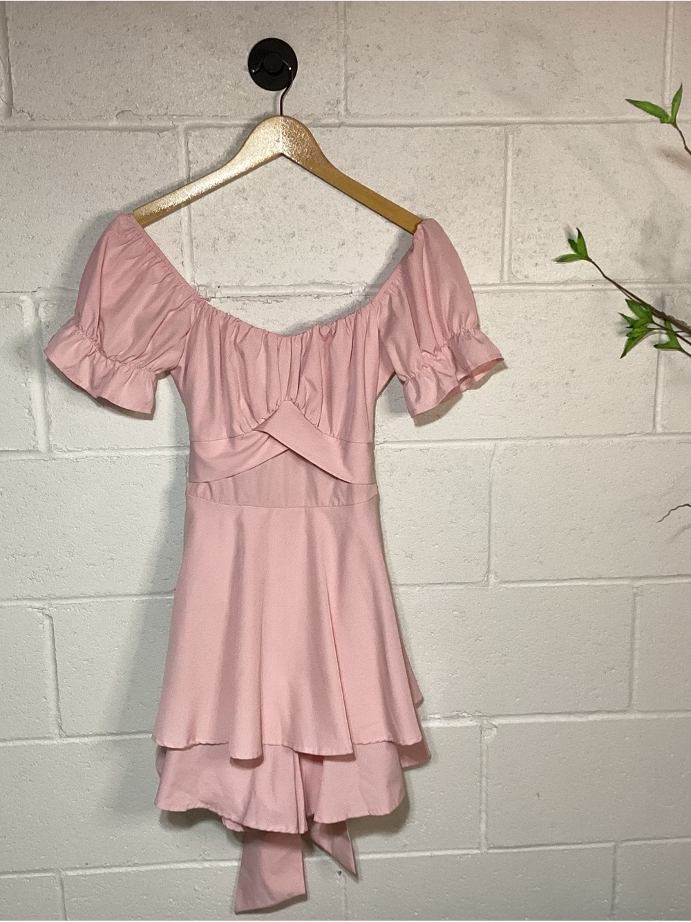 Lyaner Pink Off-Shoulder Ruffle Mini Chemise Dress | Cute!